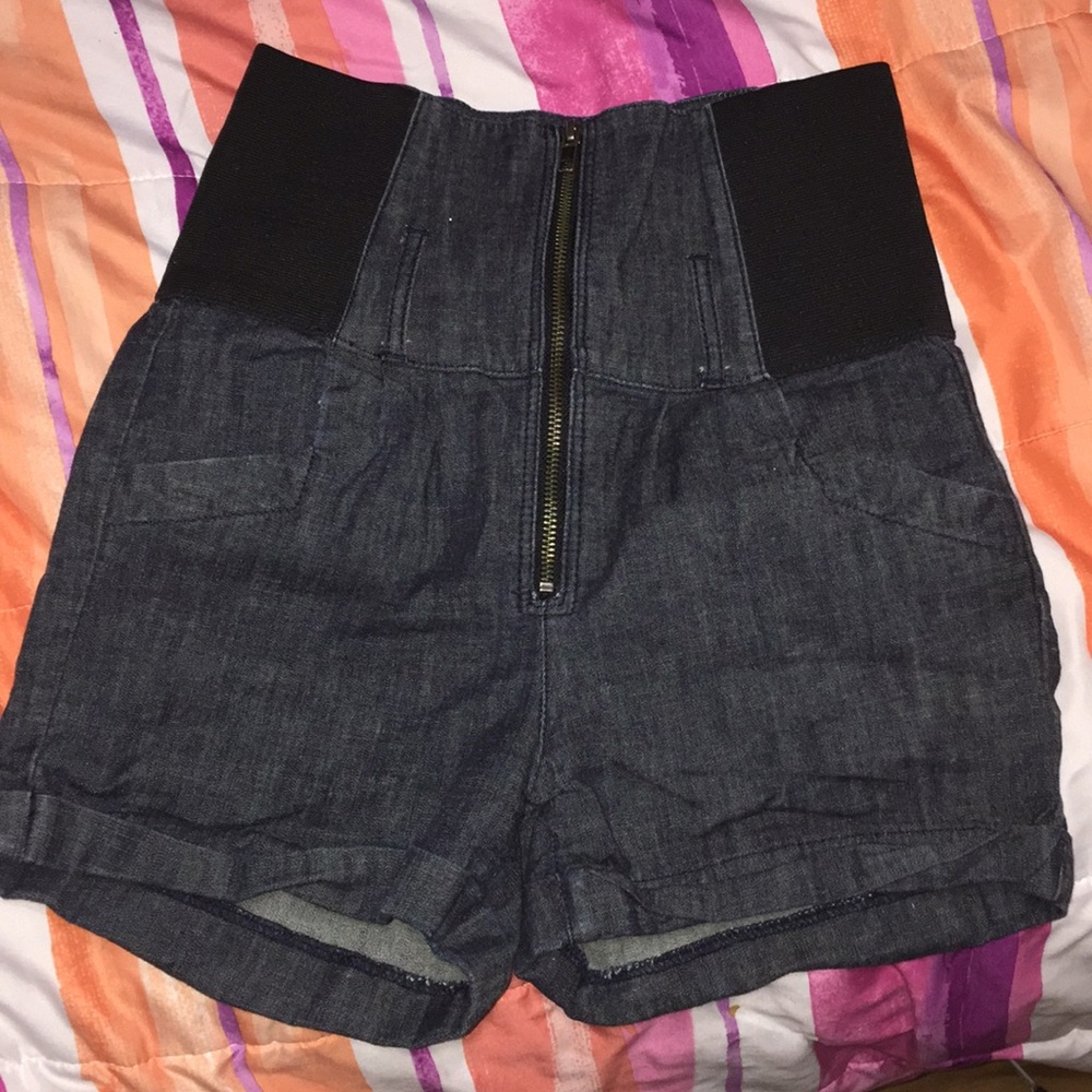 High-Waisted Dark Wash Denim Shorts